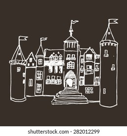 Hand paint castle isolated on dark background.