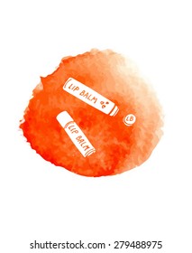 Hand paint doodle cosmetics on red watercolor circle. Made in vector