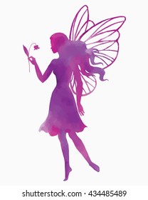 Flying Fairy Watercolor Textured Vector Silhouette Stock Vector ...