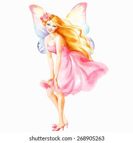 Hand paint fairy watercolor vector illustration on a white background