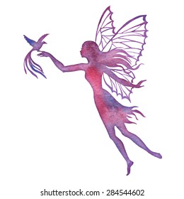 Hand paint fairy watercolor vector silhouette illustration