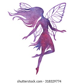 Hand paint fairy watercolor vector silhouette illustration