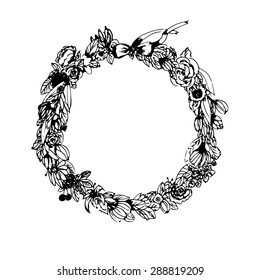 Hand paint floral frame. Vector illustration