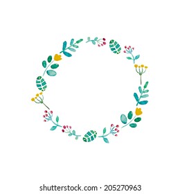 Hand paint frame of watercolor flowers made in vector. Perfect hand paint wreath for invitations, cards, DIY projects or for any other kind of design. Bright summer illustration. 
