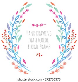 Hand paint frame of watercolor flowers made in vector. Perfect hand paint wreath for invitations, cards, projects or design. Bright summer illustration.