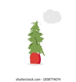 Hand paint green fir. Christmas tree vector. Holidays theme. Vector illustration.
