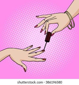 Hand paint nail pop art style vector illustration. Comic book style imitation. Vintage retro style. Conceptual illustration