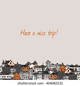 Hand paint old European buildings. Amsterdam city. Old European city. Vector illustration