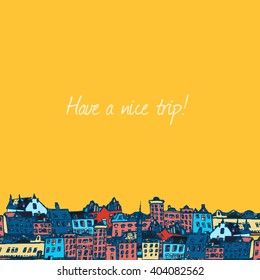 Hand paint old European buildings. Amsterdam city. Old European city. Vector illustration