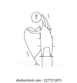 Hand paint outline vector stick figure illustration. Character people. Love theme. Valentines day (Can be used as texture for cards, invitations, DIY projects, web sites)