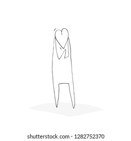 Hand paint outline vector stick figure illustration. Character people. Love theme. Valentines day (Can be used as texture for cards, invitations, DIY projects, web sites)