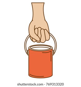 hand with paint pot isolated icon