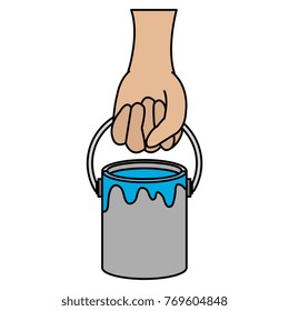 hand with paint pot isolated icon