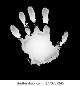 Hand paint print 3D, isolated white background. Black human palm and fingers. Abstract art design, symbol identity people. Silhouette child, kid, people handprint. Grunge texture Vector illustration