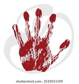 Impresión de la pintura de la mano, palma humana roja y dedos. personas de la identidad del símbolo. 
