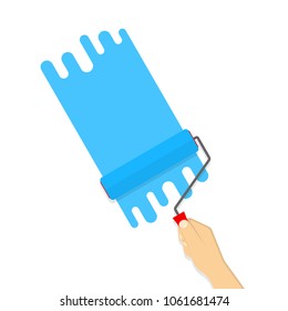 Hand with paint roller. Illustration in flat style