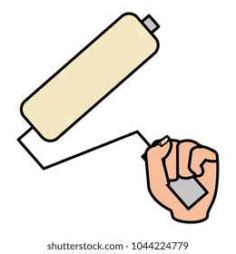 hand with paint roller isolated icon