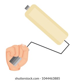hand with paint roller isolated icon