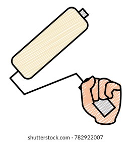 hand with paint roller isolated icon