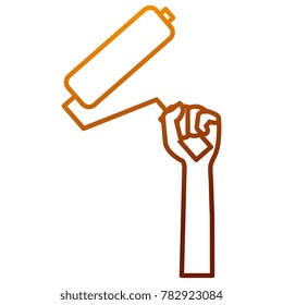 hand with paint roller isolated icon