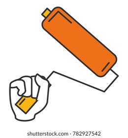 hand with paint roller isolated icon