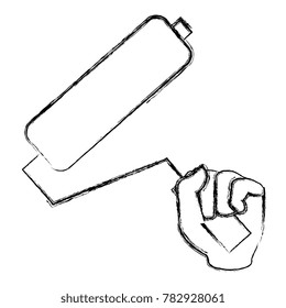 hand with paint roller isolated icon