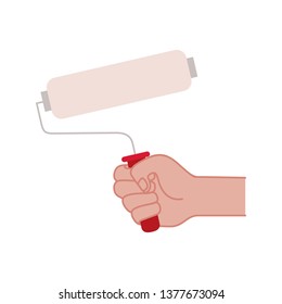 hand with paint roller tool isolated icon