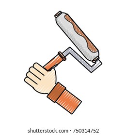 hand  with  paint roller     vector illustration