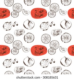 Hand paint seamless pattern with orange sketch. 
