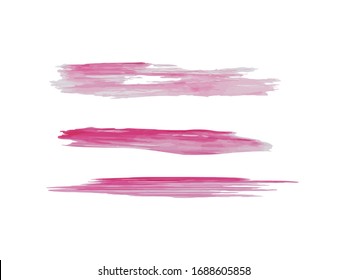 Hand Paint Smears Collection. Brush Strokes Overlay. Pink Strokes of Dry Paints. Brush Stroke Template. Lipstick Strokes Original Vector Set.