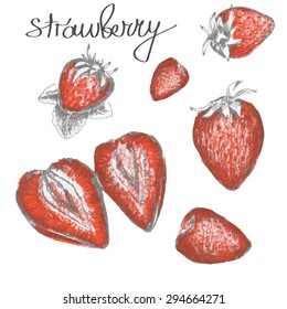 Hand paint strawberry sketched set.Could be used for template, pattern, wallpaper, background