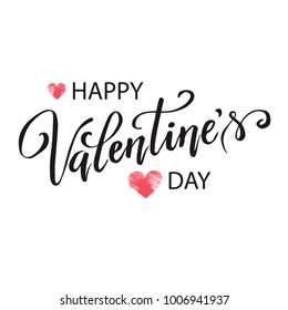 Hand paint vector heart silhouette in grunge style with hand written lettering Valentine`s Day, illustration for t-shirt design, greeting card, invitation.