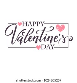 Hand paint vector heart silhouette in grunge style with hand written lettering Valentine`s Day, illustration for t-shirt design, greeting card, invitation.