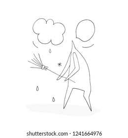 Hand paint vector outline people (stick figure) isolated illustration. Character man. Janitor. Speech. (Can be used as texture for cards, invitations, DIY projects, web sites)