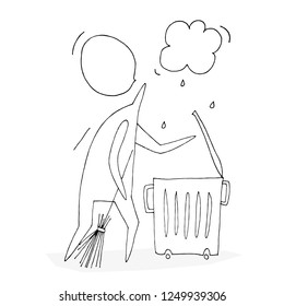 Hand paint vector outline people (stick figure) isolated illustration. Character people. Janitor. Speech. (Can be used as texture for cards, invitations, DIY projects, web sites)