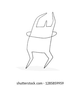 Hand paint vector outline people twirling hula hoop. Character man. (Can be used as texture for cards, invitations, DIY projects, web sites)