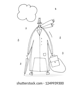 Hand paint vector outline stick figure illustration. Character people. Man in coat. Autumn time. (Can be used as texture for cards, invitations, DIY projects, web sites)
