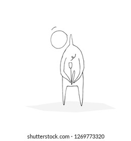 Hand paint vector outline stick figure illustration. Character people. Man with flower in hand. (Can be used as texture for cards, invitations, DIY projects, web sites)