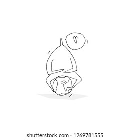 Hand paint vector outline stick figure man with planet. Character people. Stair. World. (Can be used as texture for cards, invitations, DIY projects, web sites)