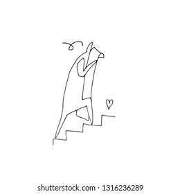 Hand paint vector outline stick figure illustration. Character people. Man up the stairs. (Can be used as texture for cards, invitations, DIY projects, web sites or for any other design.)