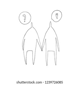 Hand paint vector stick figure illustration. Character people. Love theme. Valentines day (Can be used as texture for cards, invitations, DIY projects, web sites)