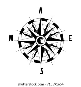 Hand paint vector wind rose isolated illustration. Flat wind rose black and white. Can be used as texture for cards, invitations, DIY projects, web sites or for any other design.