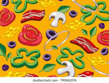 Hand paint vegetables on bright yellow
background. Made in vector, eps 10 