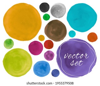 Hand Paint Water Colour Circle. Abstract Drops Set. Art Blots on Paper. Water Colour Circle. Circular Grunge Splash. Isolated Rounds Background. Ink Shapes. Vector Water Colour Circle.