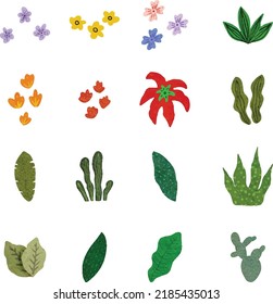 Hand Paint Watercolor Leaves and Flowers Elements Set