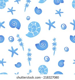 Hand paint watercolor shells seamless for design scrap book paper, textile, web sites, pattern fills