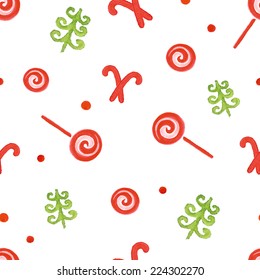  Hand paint watercolor vector christmas seamless with sweets for design scrap book paper, textile, web sites, pattern fills