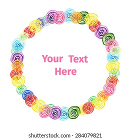 Hand paint watercolor vector frame. Bright spirals of different colors. Texture for invitations, cards, web sites, design.