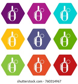 Hand paintball grenade icon set many color hexahedron isolated on white vector illustration