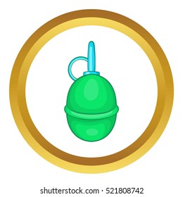 Hand paintball grenade vector icon in golden circle, cartoon style isolated on white background